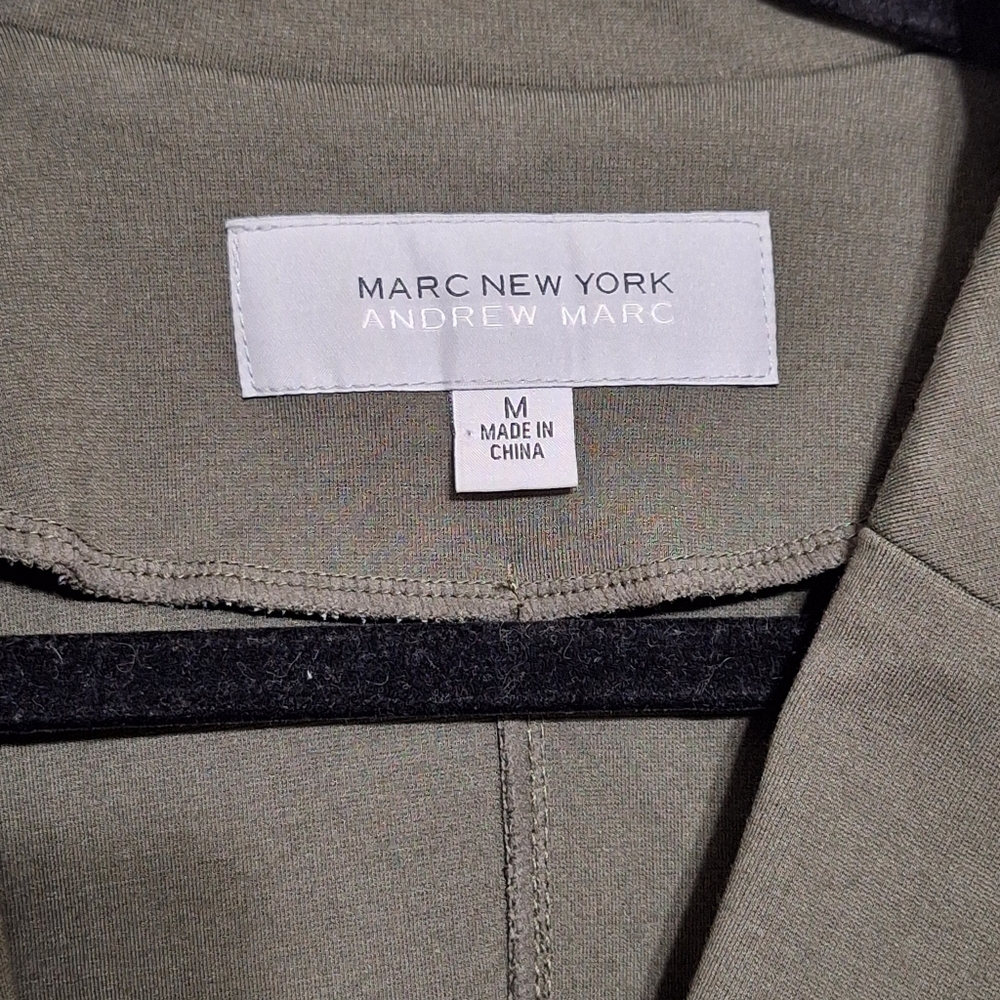 Marc New York Andrew Marc Olive Green Moto Blazer Jacket Women’s Size M Gold Zip - Picture 4 of 7